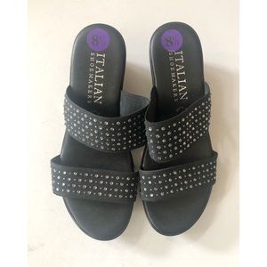 Italian Shoemaker Black with Silver Studs Sandals